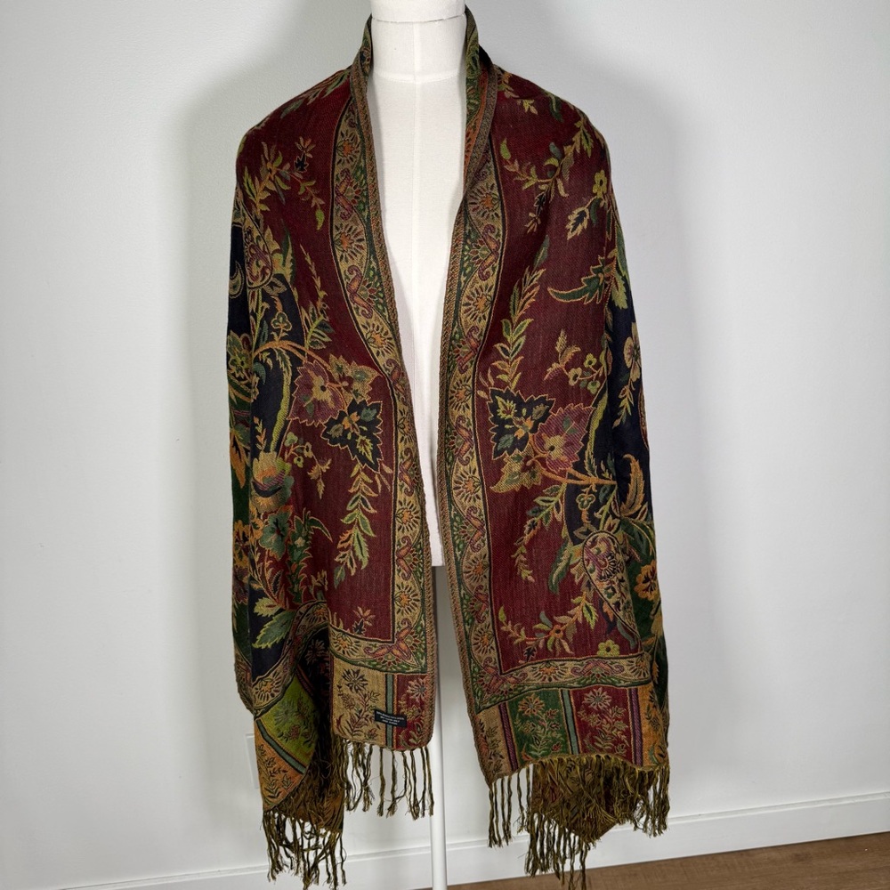 Wool Blend Blanket Scarf Floral Paisley Boho